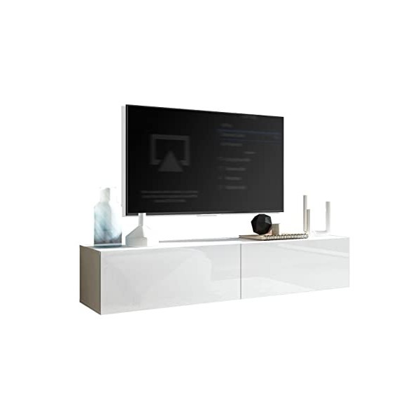 DOMTECH Meuble TV Moderne Plein Haut Brillance 180 cm unité Murale Meuble Bas TV Blanc Brillant Acrylique Armoire Murale Meub