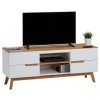 IDIMEX Meuble TV Tibor Banc télé de 149 cm au Style scandinave Design Vintage Nordique avec 4 tiroirs et 2 niches, en pin Mas