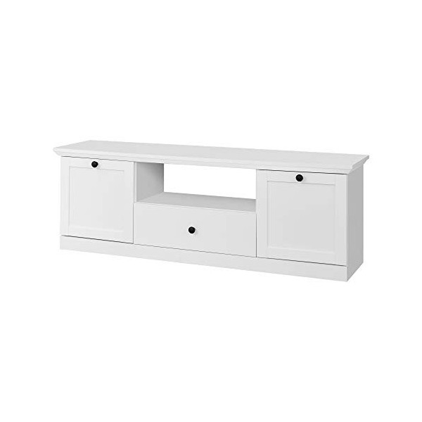 trendteam smart living Meuble TV de salon avec espace de rangement, Matériau en Bois, Blanc, 139 x 49 x 163 cm