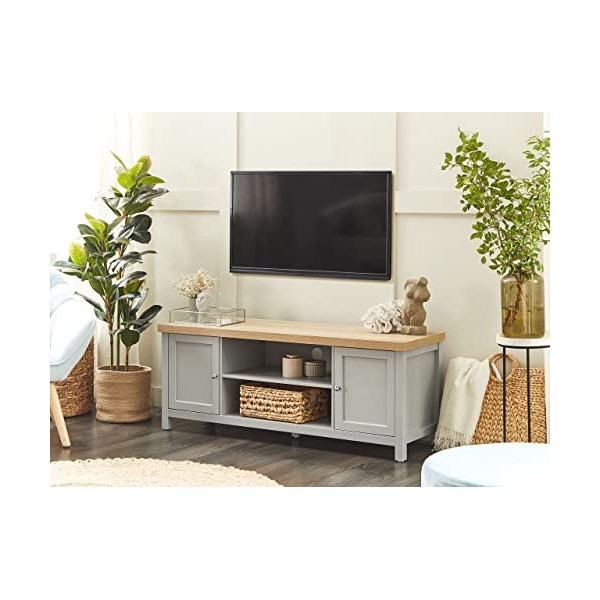 Meuble TV avec Etagères Mobilier pour Salon 140 cm Gris et Bois Clair Hamp