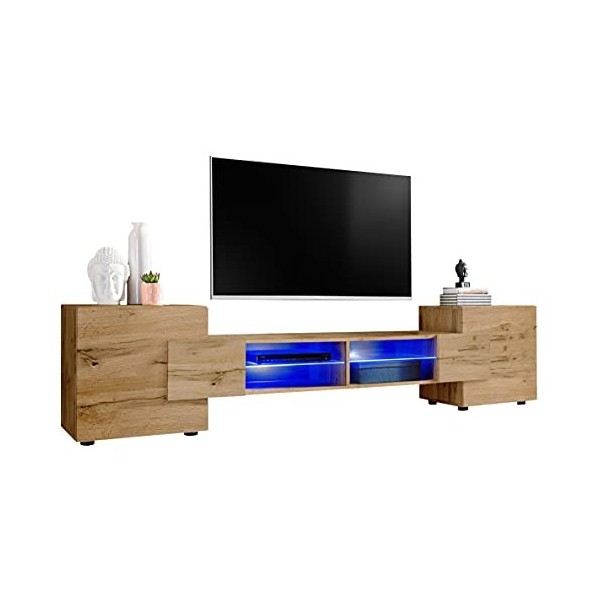 ExtremeFurniture Meuble TV Bridge | Meuble TV avec 2 étagères en Verre | LED | Moderne | Élégant | Pratique | Solide