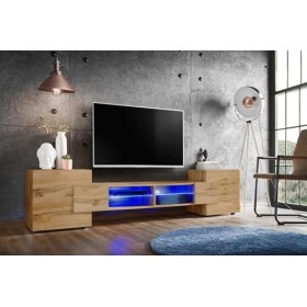 ExtremeFurniture Meuble TV Bridge | Meuble TV avec 2 étagères en Verre | LED | Moderne | Élégant | Pratique | Solide