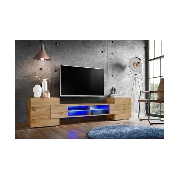 ExtremeFurniture Meuble TV Bridge | Meuble TV avec 2 étagères en Verre | LED | Moderne | Élégant | Pratique | Solide