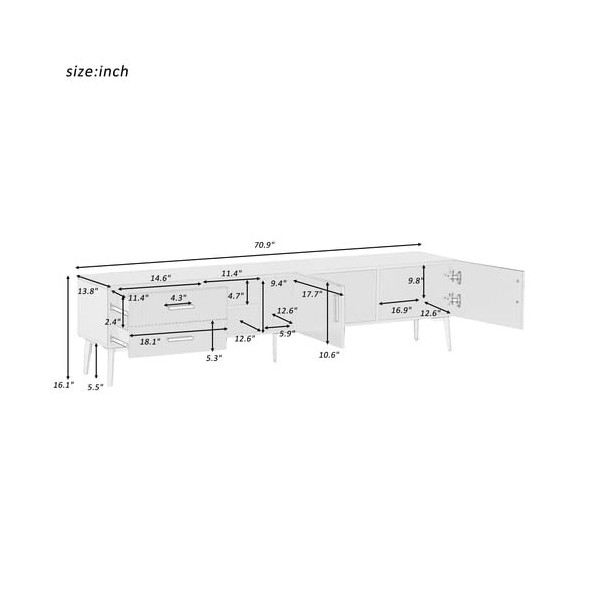 I0I&I0I Meuble TV moderne pour TV 75" Blanc