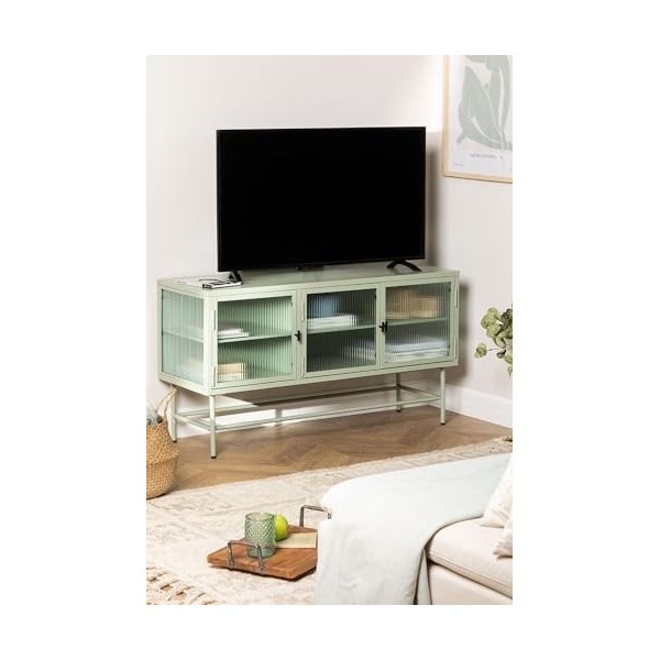 SKLUM Meuble TV en Métal et Verre Vertal Céladon