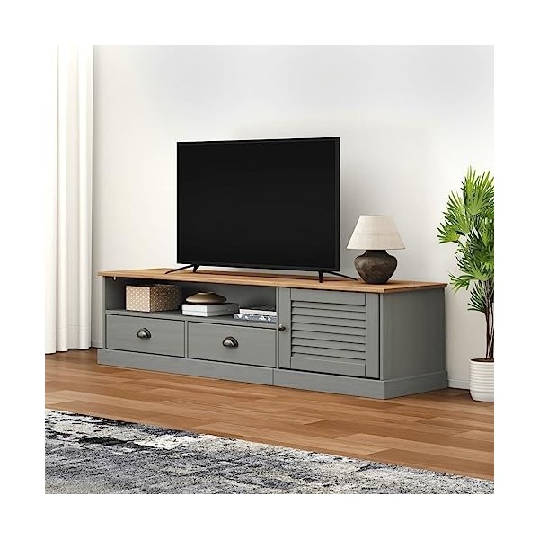 Meuble TV, Banc TV Support de Télévision Table TV Bas Armoire Basse Meuble TV Vigo Gris 156x40x40 cm Bois Massif de pin