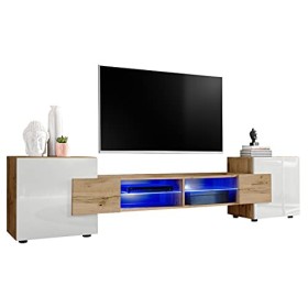 ExtremeFurniture Meuble TV Bridge | Meuble TV avec 2 étagères en Verre | LED | Moderne | Élégant | Pratique | Solide