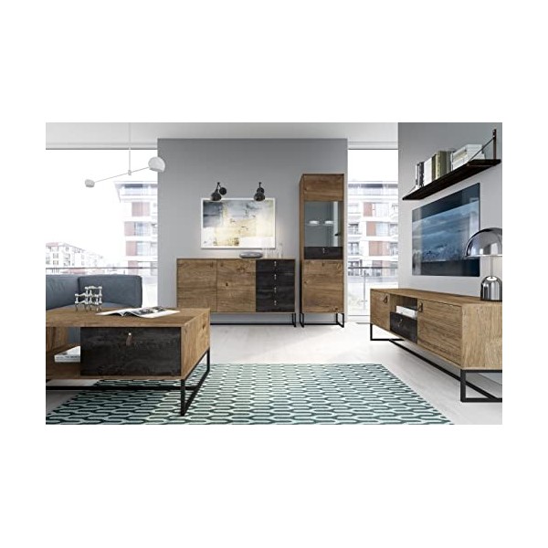 Meuble TV 153 cm Dark Meuble TV avec pieds Meuble TV Support TV Couleur Noir, Poignées en cuir, meubles modernes