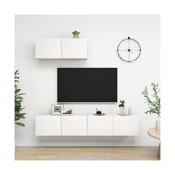Meuble TV, Meuble TV Suspendu, Meuble TV Blanc, Meuble TV Industriel, Meubles de Salon, Salon, Chambre, Cadre en Acier, vidaX