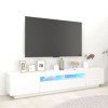 Gecheer Meuble TV avec lumières LED Blanc 200x35x40 cm Banc TV, Support de Télévision pour Salon, Chambre Meubles