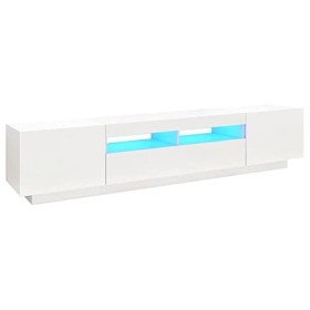 Gecheer Meuble TV avec lumières LED Blanc 200x35x40 cm Banc TV, Support de Télévision pour Salon, Chambre Meubles