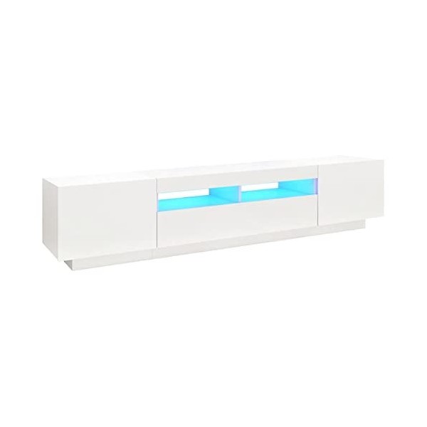 Gecheer Meuble TV avec lumières LED Blanc 200x35x40 cm Banc TV, Support de Télévision pour Salon, Chambre Meubles