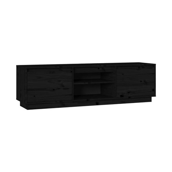 Gecheer Meuble TV Noir 140x35x40 cm Bois de pin Massif Banc TV, Support de Télévision pour Salon, Chambre Meubles