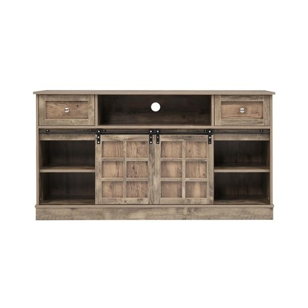 ATHRZ Armoire TV de 1,5 m de long, marron, avec 2 portes coulissantes, 9 compartiments de rangement et éclairage LED, buffet,