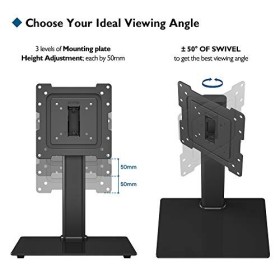 BONTEC Support TV sur Pied Pivotant Universel pour Télévision de 17 à 43 Pouces LCD/LED/OLED/Plasma/Incurvé avec Pivot à 50 D