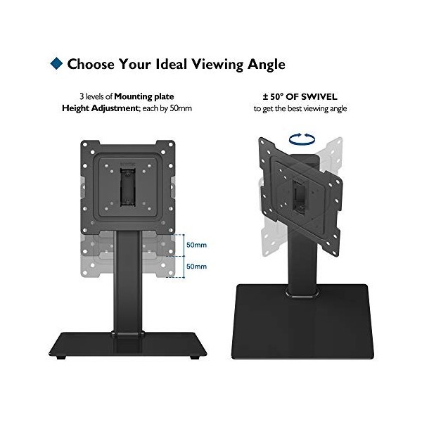 BONTEC Support TV sur Pied Pivotant Universel pour Télévision de 17 à 43 Pouces LCD/LED/OLED/Plasma/Incurvé avec Pivot à 50 D