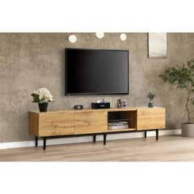 NIKKHO Meuble TV moderne avec grain de bois avec 3 tiroirs et 1 porte - Design unique - Pour salon - 175 L x 31 l x 41 H