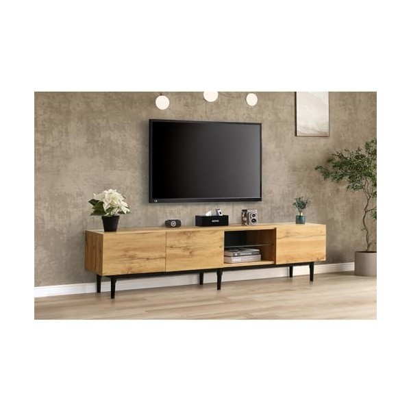 NIKKHO Meuble TV moderne avec grain de bois avec 3 tiroirs et 1 porte - Design unique - Pour salon - 175 L x 31 l x 41 H