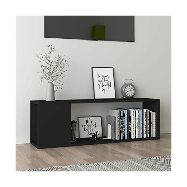 Homgoday Meuble TV noir 100 x 24 x 32 cm en bois dingénierie, meuble de divertissement, meuble TV, meuble Hifi, meuble stéré