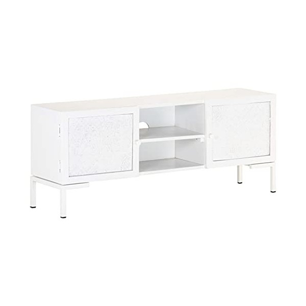 Tidyard Meuble TV Bois Massif de manguier | Meuble TV/Meuble de Salon | pour Salon, Bureau, Divertissement | Blanc 115x30x46 