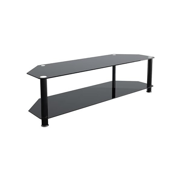 King Meuble TV en Verre noir pour Ecran 20" - 47" pouces LCD/LED/Plasma Pieds Argentes 100cm