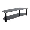 King Meuble TV en Verre noir pour Ecran 20" - 47" pouces LCD/LED/Plasma Pieds Argentes 100cm