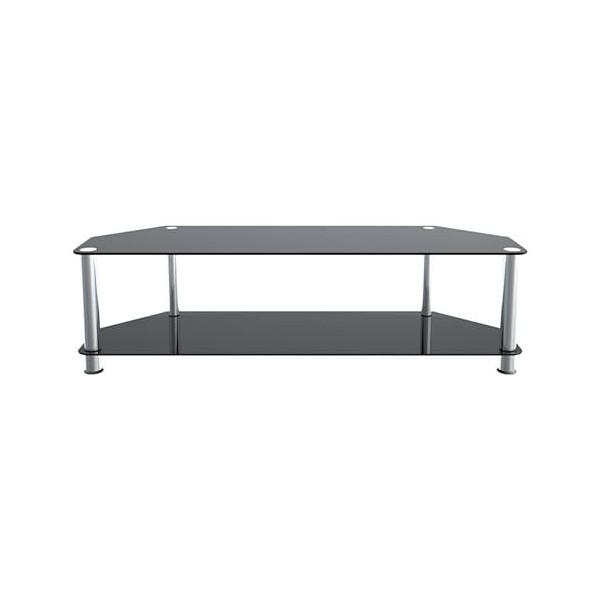 King Meuble TV en Verre noir pour Ecran 20" - 47" pouces LCD/LED/Plasma Pieds Argentes 100cm