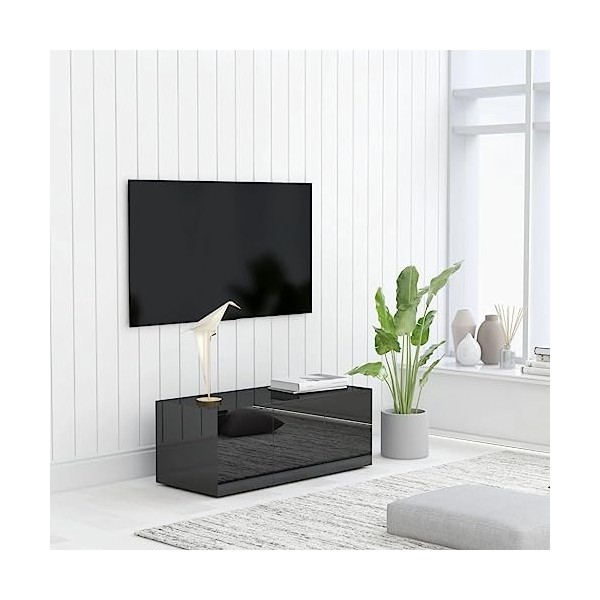 Meuble TV Noir Brillant 80x34x30 cm Aggloméré - Meuble télé, Meuble TV Industriel, Meuble Chambre, Convient pour Salon ou Cha