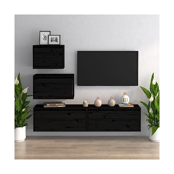Générique Meubles TV 4 pcs Noir Bois Massif de pin, 28.03 kg, 3100148, Meubles, Meubles TV