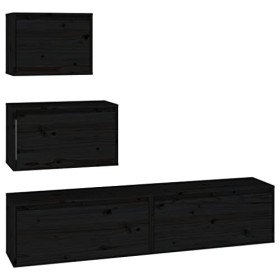 Générique Meubles TV 4 pcs Noir Bois Massif de pin, 28.03 kg, 3100148, Meubles, Meubles TV