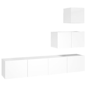 Camerina Ensemble de Meubles TV 4 pcs Blanc Brillant Bois dingénierie Table Television Salon,Meuble TV Haut,Meuble Télé Haut