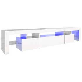 FAMIROSA Meuble TV avec lumières LED Blanc Brillant 215x36,5x40 cm 44.7KG 