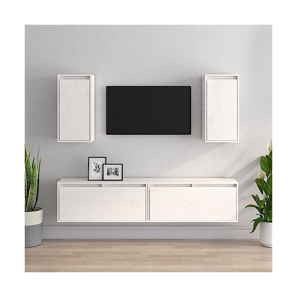 Générique Meubles TV 4 pcs Blanc Bois Massif de pin,28.78 KG,3100170, Meubles, Meubles TV