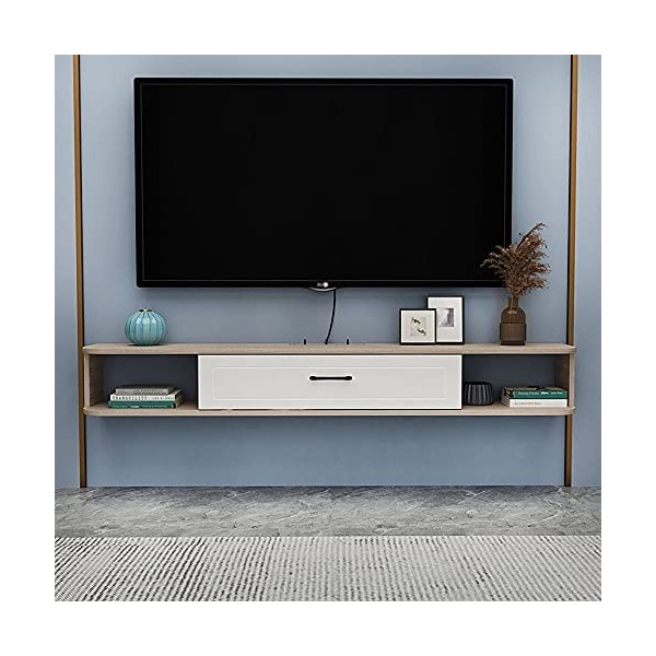 Uvency Centre Multimédia Mural, Meuble Tv Flottant de Capacité Avec Tiroir, Console de Divertissement Pour Meuble Tv Pour Cha