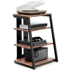FITUEYES Meuble HiFi à 4 Etagères en Bois et Acier Support pour Platine Vinyle Meuble Audio/Vidéo Capacité de Charge Max. 50K