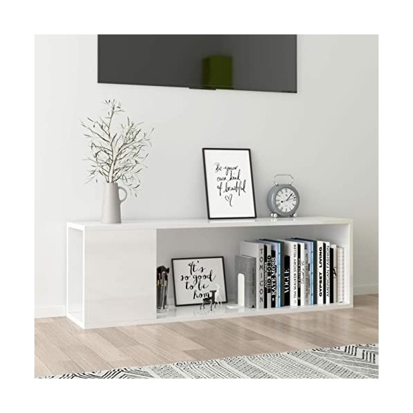 Tidyard Meuble TV Banc TV Armoire de TV Blanc Brillant 100x24x32 cm Aggloméré