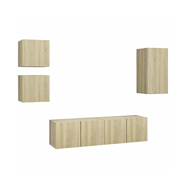 ARKEM Ensemble de Meuble TV 5 pcs Chêne Sonoma Aggloméré,Meuble TV,Table Basse Salon Meuble TV,Table Basse LED Couleurs