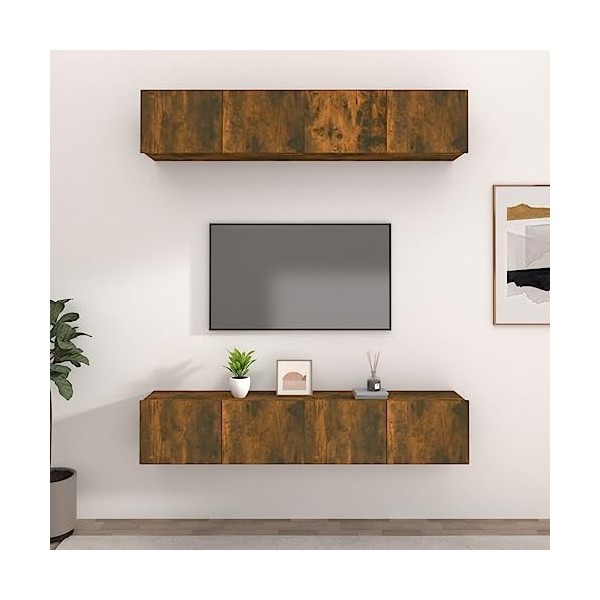 ARKEM Meubles TV 4 pcs Chêne fumé 80x30x30 cm Bois dingénierie,Meuble Haut Salon,Meuble dangle TV,Meuble TV Étagère