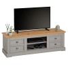 IDIMEX Meuble TV Kent Banc télévision en pin Massif lasuré Gris et Brun 144 x 46 x 45 cm, avec 4 tiroirs et 2 niches