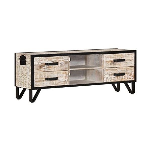 Meuble TV avec 4 tiroirs | Style Industriel | Rangement matériel télé Audio Video Gaming | 110x30x41cm Gris