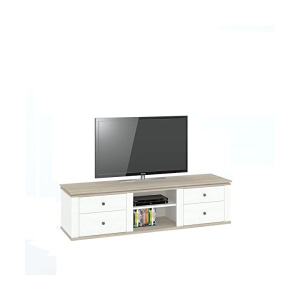 Oggi Werda Carmen Grand Meuble TV avec 2 espaces Ouverts pour équipement vidéo/Radio et 4 tiroirs coulissants Panneau stratif