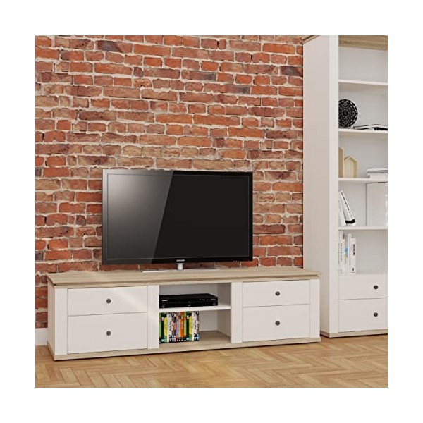 Oggi Werda Carmen Grand Meuble TV avec 2 espaces Ouverts pour équipement vidéo/Radio et 4 tiroirs coulissants Panneau stratif