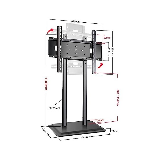 Support De Plancher - Support TV Au Sol pour Téléviseurs De 40 À 86 Pouces, Rotation De Lécran Horizontale Et Verticale À 90