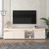 Meuble TV bas moderne avec éclairage LED variable et 3 portes et 5 compartiments ouverts pour votre salon - 180 x 35 x 45 cm 