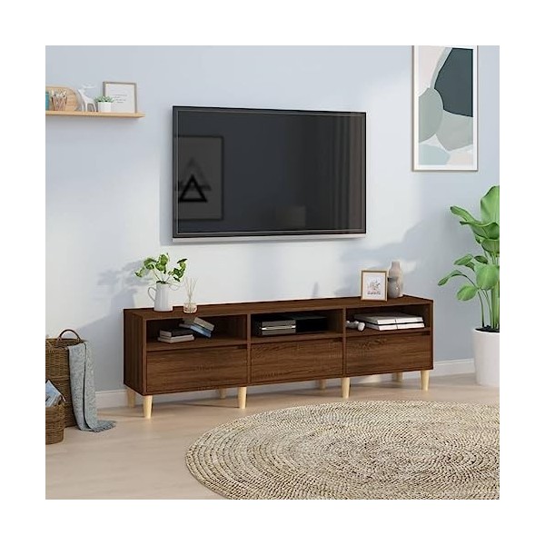 Hovothy Meuble TV Design Classique Chêne Fumé 69,5x30x50 cm Bois dingénierie Résistance à lhumidité Armoire Stéréo Grand Es