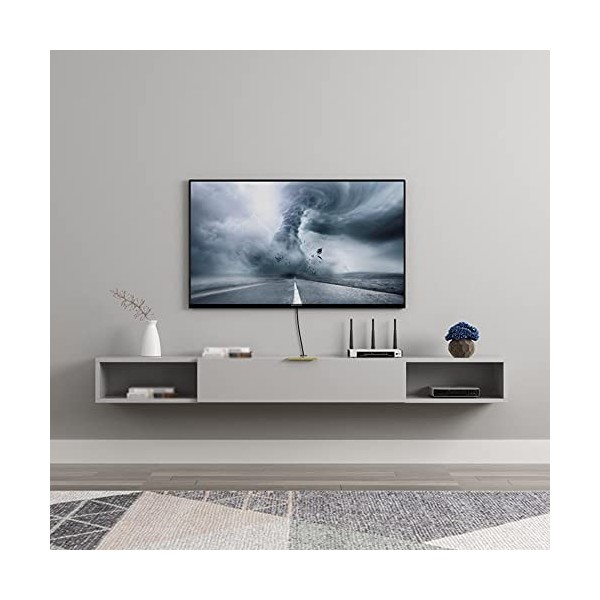 EsEntL Meuble TV Suspendu, Support de décodeur Mural avec Trou pour Fil, Gain de Place pour Chambre à Coucher, Salon, Bureau,