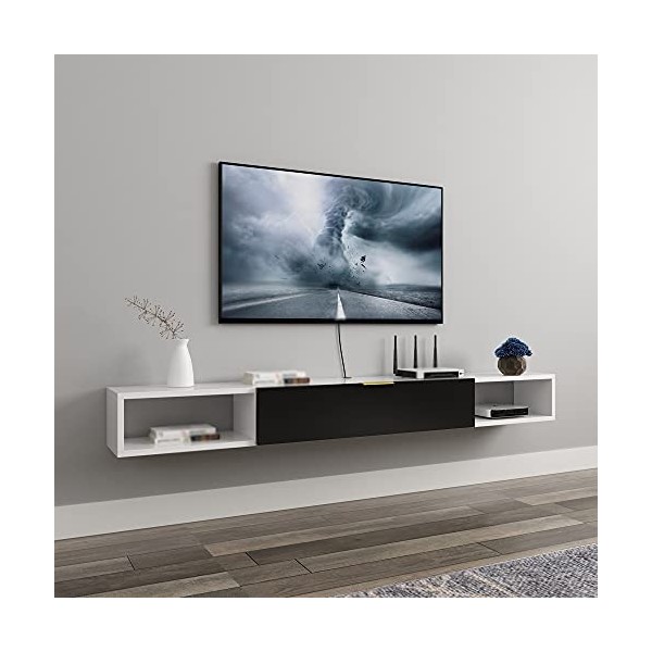 EsEntL Meuble TV Suspendu, Support de décodeur Mural avec Trou pour Fil, Gain de Place pour Chambre à Coucher, Salon, Bureau,
