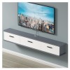 Support de Meuble TV Mural Flottant, Console multimédia Murale avec Trous de câble de Prise de Courant, Support de Rangement 