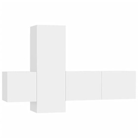 lvssiao Meuble TV pour salon avec 3 pièces en aggloméré Blanc très résistant Module TV pour chambre à coucher salon