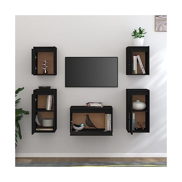 Générique Meubles TV 5 pcs Noir Bois Massif de pin, 26.8 kg, 3100273, Meubles, Meubles TV